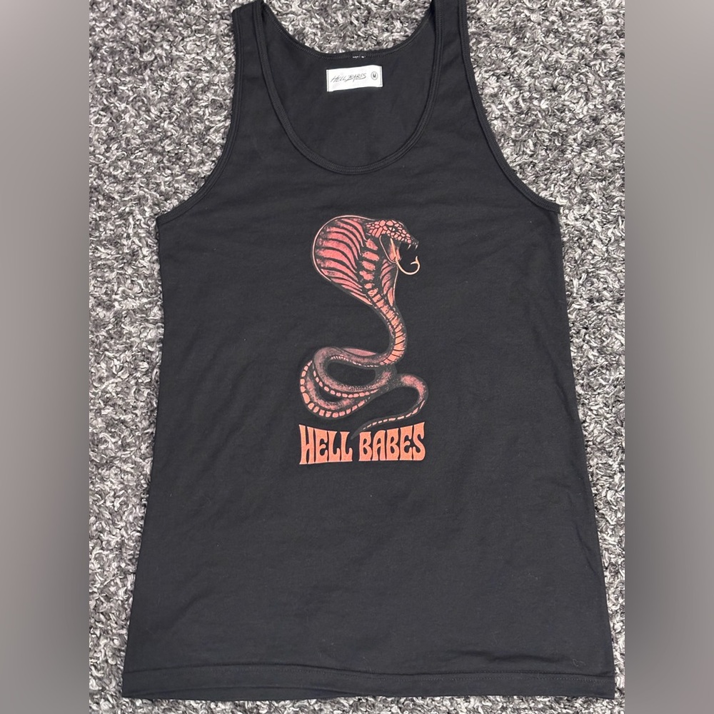 Hell Babes Black Tank Top with Red Snake Design